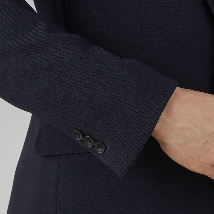ブラックライン 【SLIM TAPERED_2】【年間】2釦シングルテーパードパンツスーツ 0タック/ネイビー/ウエストシャーリング/4S/※パンツ裾上げ済仕様 紺中間