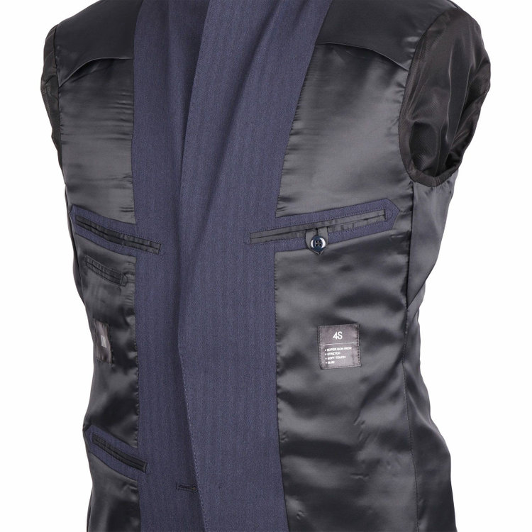 スーツセレクト 【WEB限定/OUTLET】【SLIM TAPERED_2】【年間】2釦シングルスリーピーススーツ 0タック/ネイビー×ヘリンボーンストライプ/4S/※パンツ裾上げ済仕様 ネイビー系(紺)