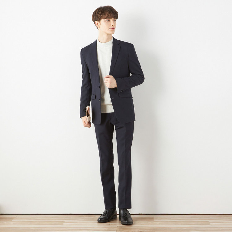 ブラックライン 【SLIM TAPERED_2】【年間】2釦シングルテーパードパンツスーツ 0タック/ネイビー/ウエストシャーリング/4S/※パンツ裾上げ済仕様 紺中間