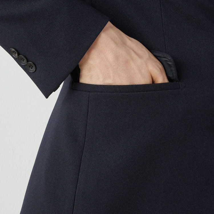 ブラックライン 【SLIM TAPERED_2】【年間】2釦シングルテーパードパンツスーツ 0タック/ネイビー/ウエストシャーリング/4S/※パンツ裾上げ済仕様 紺中間