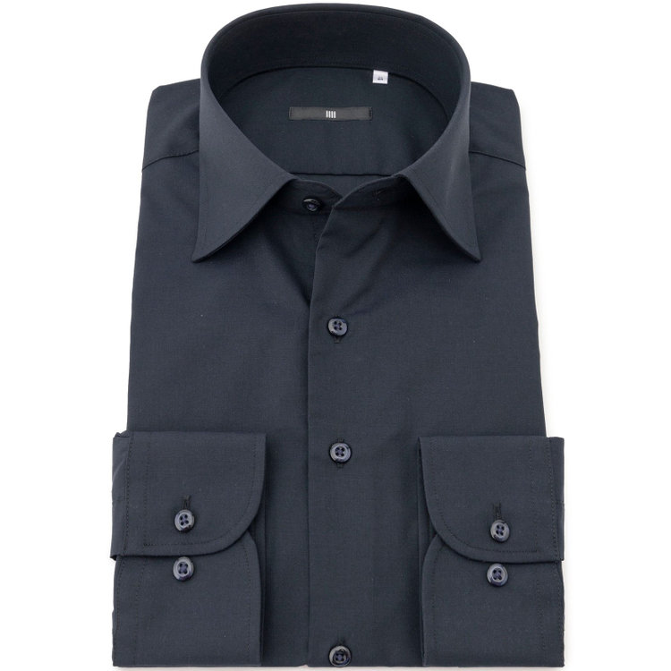 ブラックライン 【発送在庫あり】【BLACK LINE】【形態安定】ワイドカラードレスワイシャツ/ネイビー 紺中間