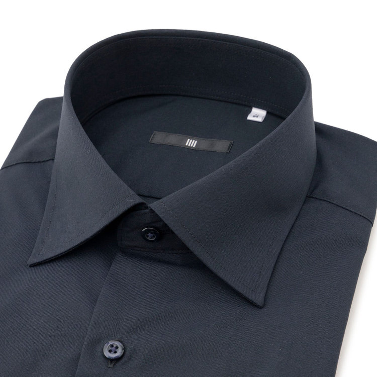 ブラックライン 【発送在庫あり】【BLACK LINE】【形態安定】ワイドカラードレスワイシャツ/ネイビー 紺中間