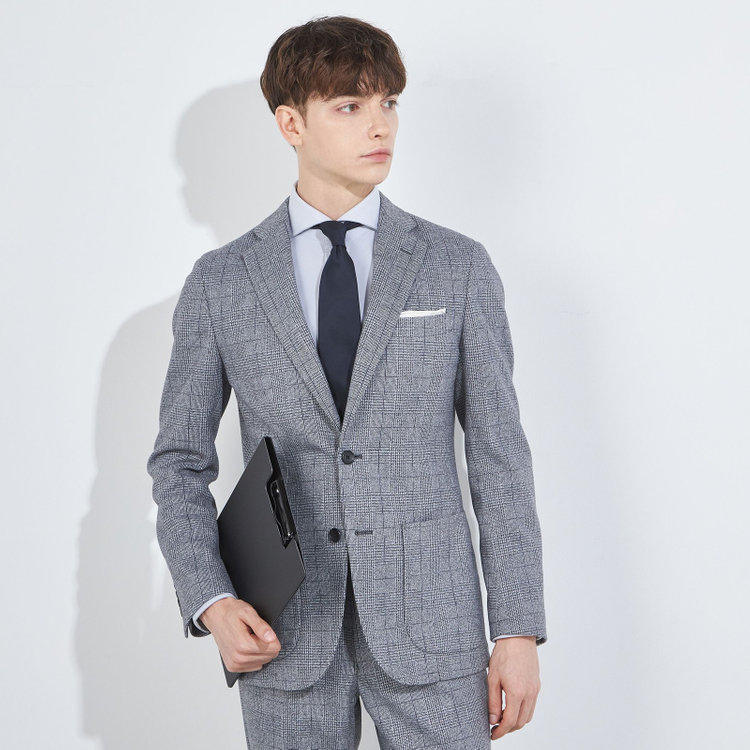 シルバーライン 【5DAYS CLOSET】【RBC】【秋冬】2釦ジャケット/ブルーグレー×チェック/パッチポケット 青中間