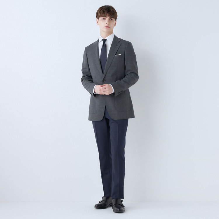 シルバーライン 【4S CROSS】【春夏】セットアップパンツ 0タック/ネイビー×チェック/ウエストムーブ/※裾上げ済仕様 青中間