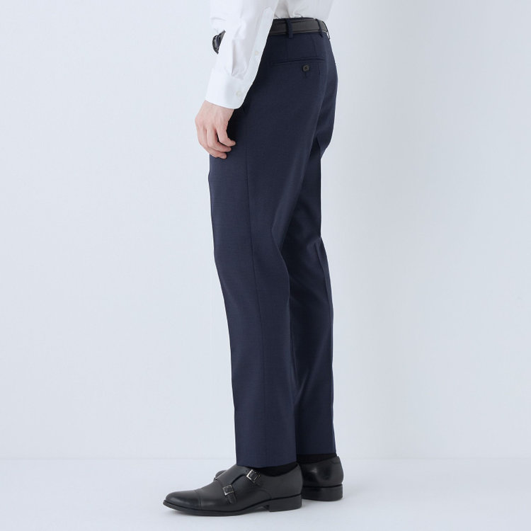 シルバーライン 【4S CROSS】【春夏】セットアップパンツ 0タック/ネイビー×チェック/ウエストムーブ/※裾上げ済仕様 青中間