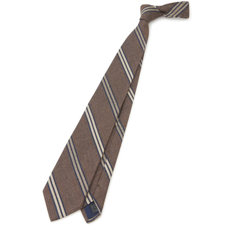 シルバーライン 【発送在庫あり】【SILVER LINE】コットンウールシルクストライプネクタイ 8.5cm幅/ブラウン/ITALIAN FABRICS その他