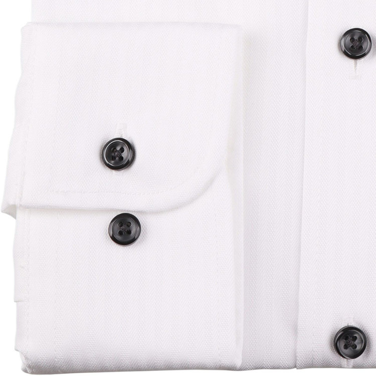 ブラックライン 【WEB限定/OUTLET】【BL】【形態安定】ドゥエボットーニボタンダウンドレスワイシャツ/ホワイト×ドビーストライプ/襟裏別布：ネイビー×ホワイトドット/釦.釦付糸：ブラック ホワイト系(白)