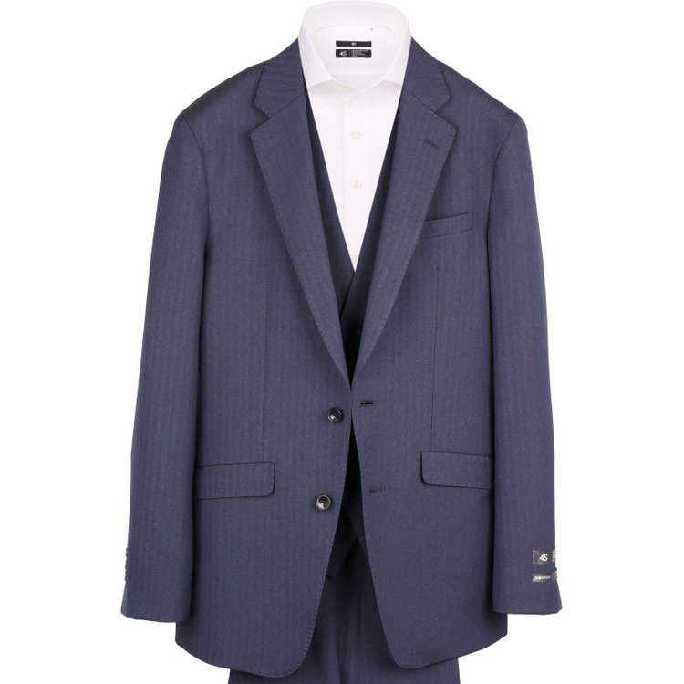 スーツセレクト 【WEB限定/OUTLET】【SLIM TAPERED_2】【年間】2釦シングルスリーピーススーツ 0タック/ネイビー×ヘリンボーンストライプ/4S/※パンツ裾上げ済仕様 ネイビー系(紺)