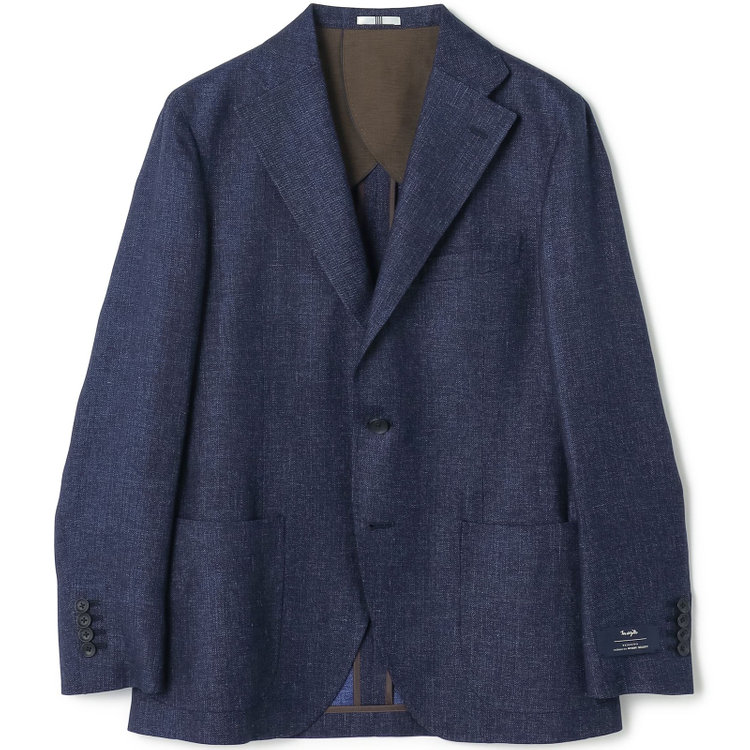 シルバーライン 【発送在庫あり】【CLASSICO TAPERED】【春夏】リネンブレンド3釦段返りシングルジャケット/ネイビー/パッチポケット/MARZOTTO 紺中間