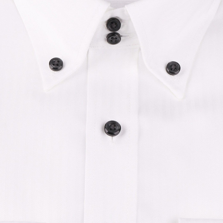 ブラックライン 【WEB限定/OUTLET】【BL】【形態安定】ドゥエボットーニボタンダウンドレスワイシャツ/ホワイト×ドビーストライプ/襟裏別布：ネイビー×ホワイトドット/釦.釦付糸：ブラック ホワイト系(白)