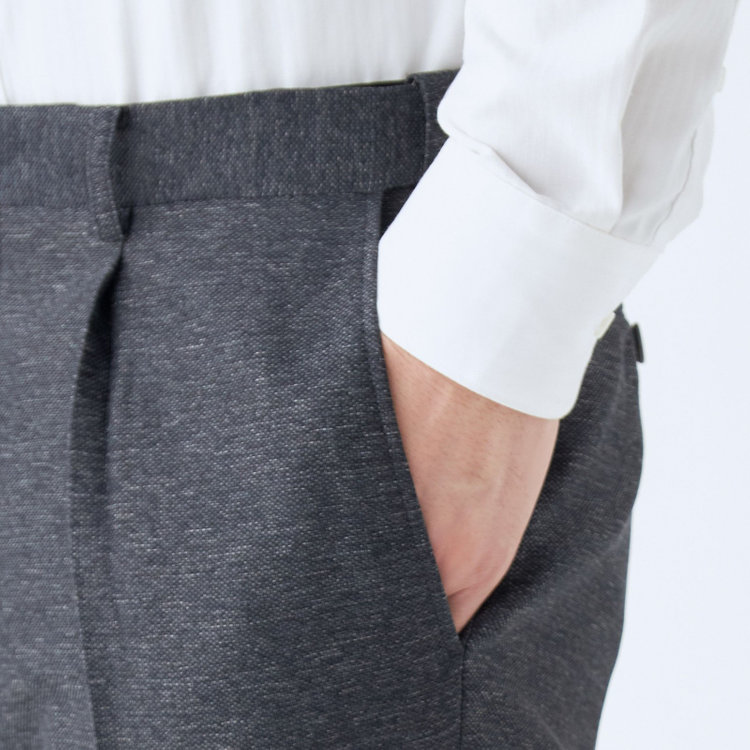 シルバーライン 【RBC】【春夏】ポリエステル1タックテーパードパンツ/ネイビー/ウエストムーブ仕様/4S SUSTAINABILITY&ECOLOGY FABRIC/※裾上げ必要 紺中間