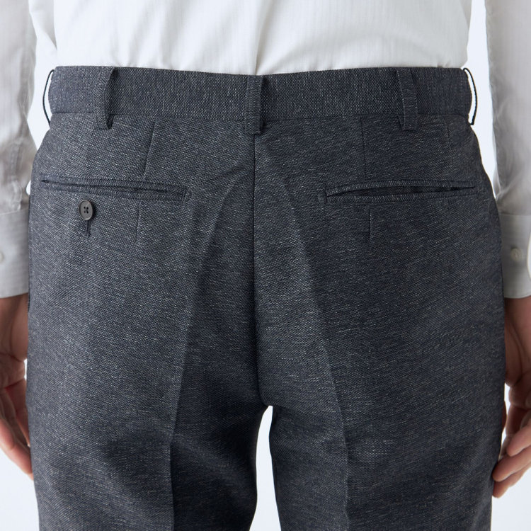 シルバーライン 【RBC】【春夏】ポリエステル1タックテーパードパンツ/ネイビー/ウエストムーブ仕様/4S SUSTAINABILITY&ECOLOGY FABRIC/※裾上げ必要 紺中間