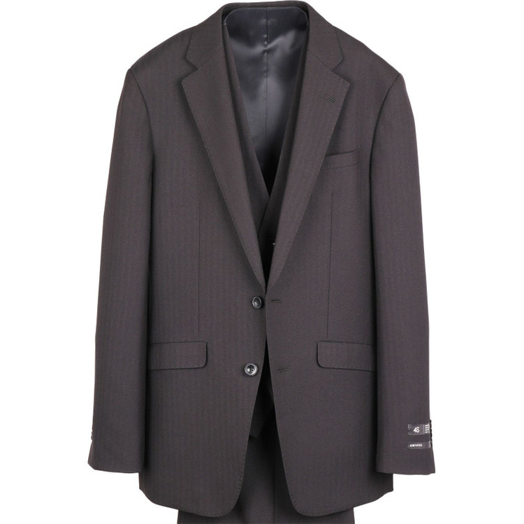 スーツセレクト 【WEB限定/OUTLET】【SLIM TAPERED_2】【年間】2釦シングルスリーピーススーツ 0タック/ブラック×シャドーストライプ/4S/※パンツ裾上げ済仕様 ブラック系(黒)