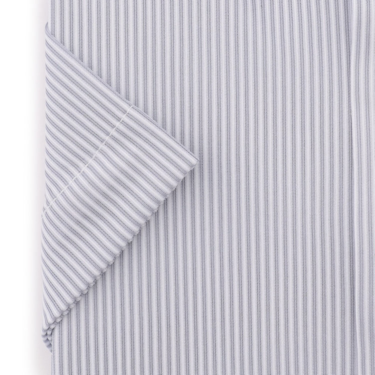 スーツセレクト 【発送在庫あり】【BLACK LINE/半袖】ボタンダウンワイシャツ/グレー＆ホワイト×ストライプ/「4S」スーパーノンアイロン・ストレッチ グレー中間