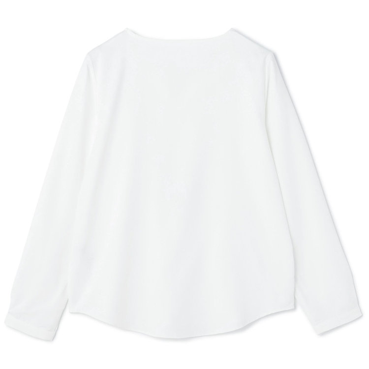 SUIT SELECT　アウトレット 【WEB限定/OUTLET/汚れ・キズ等有】【SL/長袖】Vネックポイントビジューホック付きプルオーバーブラウス/ホワイト/2WAYストレッチ/UV加工/ウォッシャブル 白