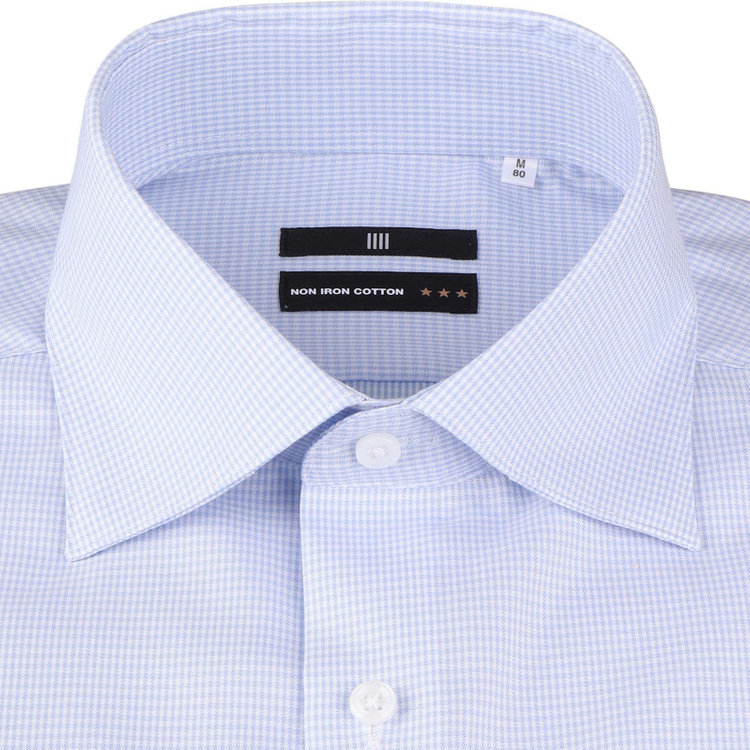 ブラックライン 【BLACK LINE】【形態安定】【ノンアイロン】ワイドカラードレスワイシャツ/ブルー＆ホワイト×チェック/NON IRON COTTON ブルー系(青)