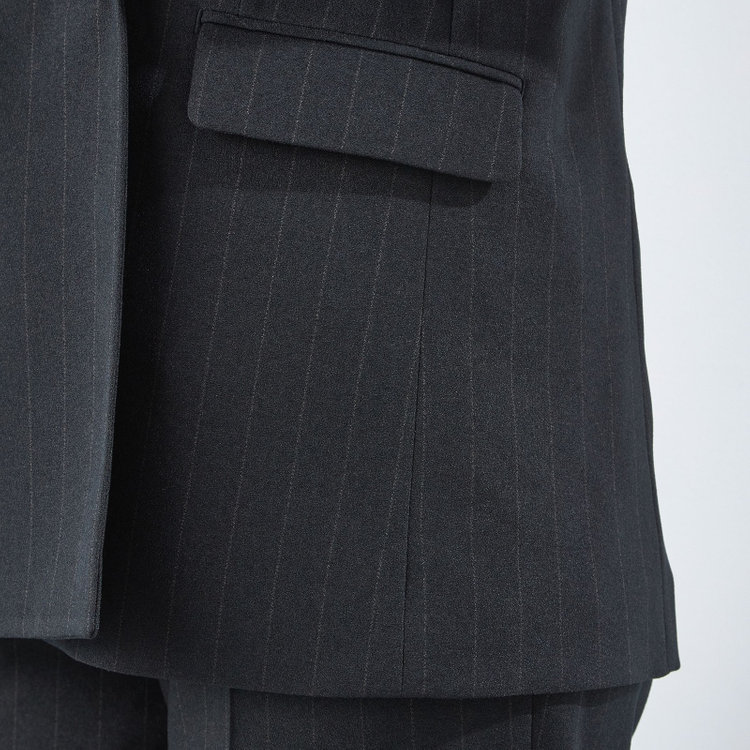 シルバーライン 【SILVER LINE】【秋冬】4釦1掛ダブル パンツスーツ/ブラック×ストライプ/ウォッシャブル/ウエストシャーリング/4S SUSTAINABILITY&ECOLOGY FABRIC/※パンツ裾上げ済仕様 黒