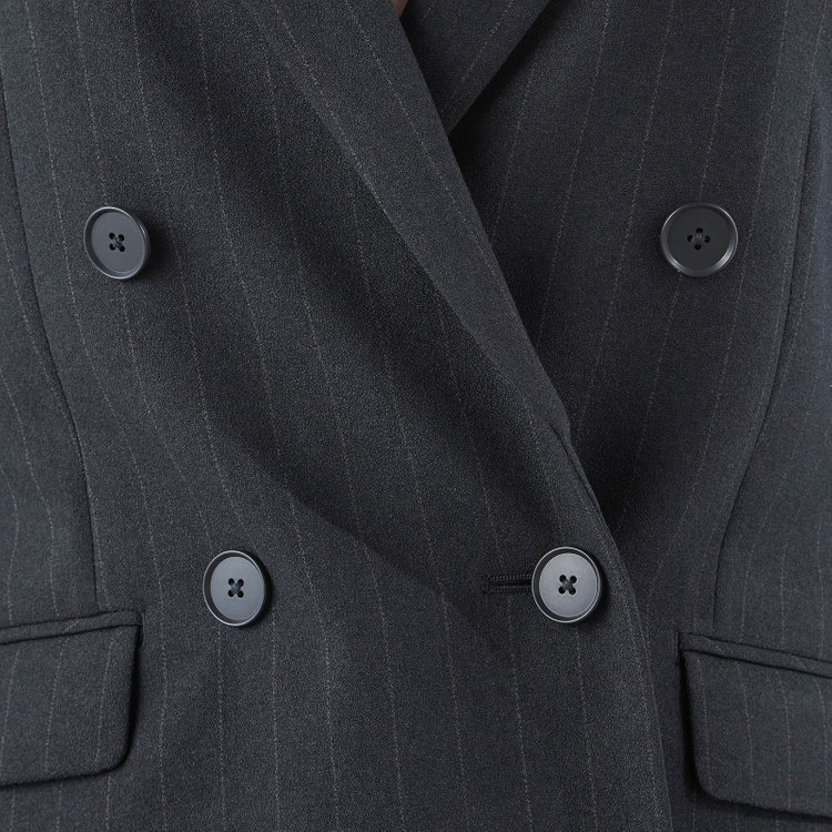 シルバーライン 【SILVER LINE】【秋冬】4釦1掛ダブル パンツスーツ/ブラック×ストライプ/ウォッシャブル/ウエストシャーリング/4S SUSTAINABILITY&ECOLOGY FABRIC/※パンツ裾上げ済仕様 黒