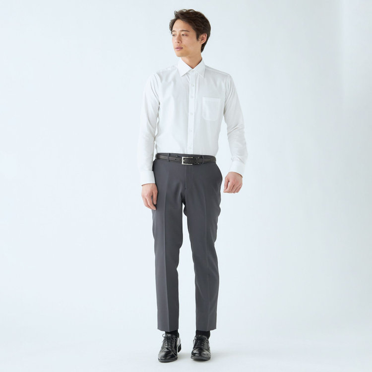 ブラックライン 【WEB限定】【発送在庫あり】【SLIM TAPERED】【年間】ウォッシャブル0タックテーパードパンツ/グレー/ウエストシャーリング仕様/裾上げ済仕様 グレー中間