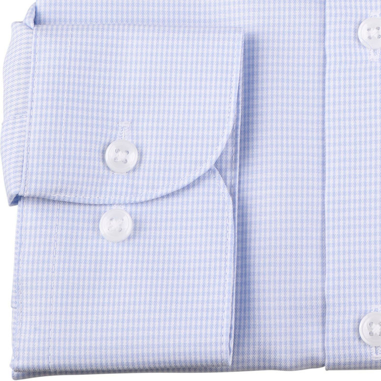 ブラックライン 【BLACK LINE】【形態安定】【ノンアイロン】ワイドカラードレスワイシャツ/ブルー＆ホワイト×チェック/NON IRON COTTON ブルー系(青)
