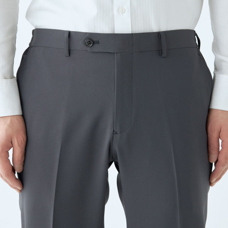 ブラックライン 【WEB限定】【発送在庫あり】【SLIM TAPERED】【年間】ウォッシャブル0タックテーパードパンツ/グレー/ウエストシャーリング仕様/裾上げ済仕様 グレー中間