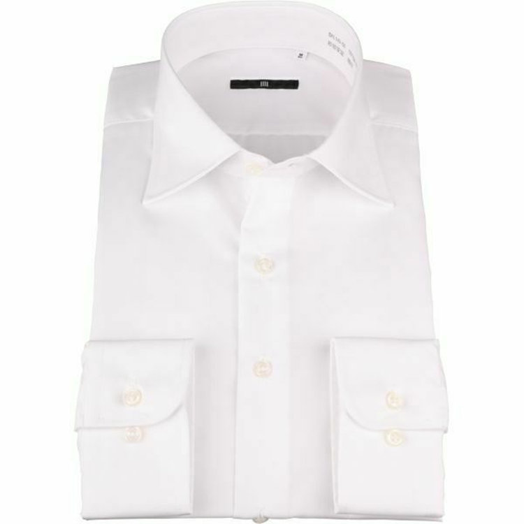 SUIT SELECT　アウトレット 【WEB限定/OUTLET/汚れ・変色・キズ等有】【BL-3】【形態安定】ワイドカラードレスワイシャツ/ホワイト×ソリッド 白