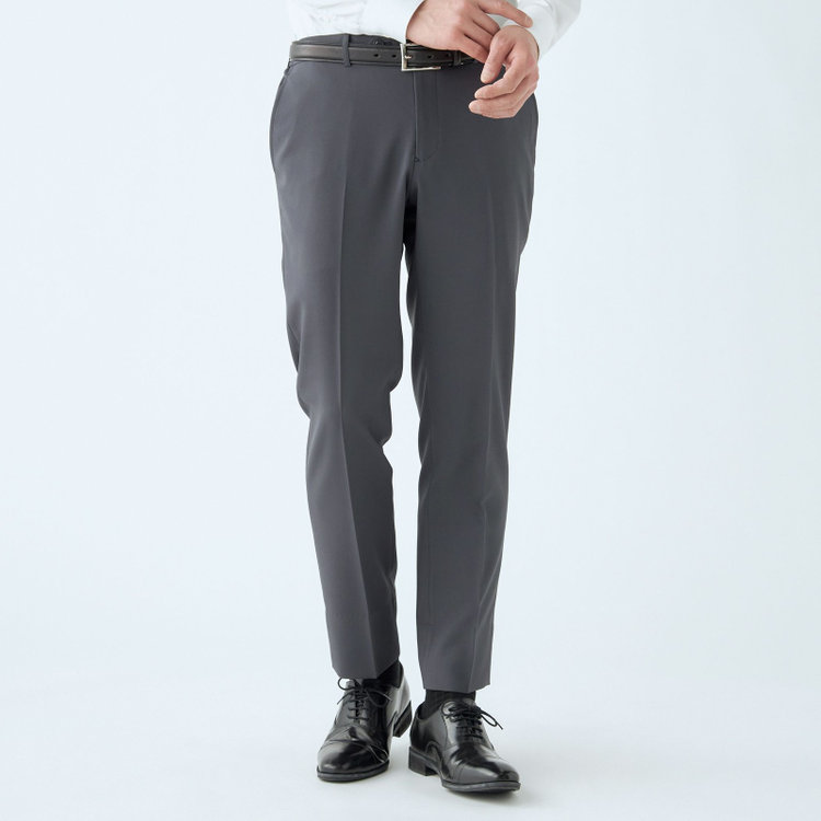 ブラックライン 【WEB限定】【発送在庫あり】【SLIM TAPERED】【年間】ウォッシャブル0タックテーパードパンツ/グレー/ウエストシャーリング仕様/裾上げ済仕様 グレー中間