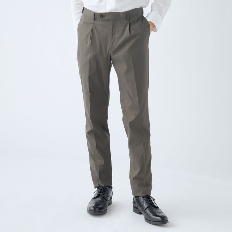 シルバーライン 【CLASSICO TAPERED】【春夏】1タックテーパードパンツ/カーキ/ウエストムーブ/ICE EFFECT/※裾上げ済仕様 黄淡色