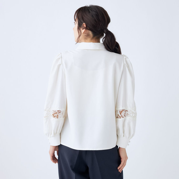 スーツセレクト  【Lady Like BLOUSE】【長袖】袖レース切替えブラウス/クリームホワイト 白