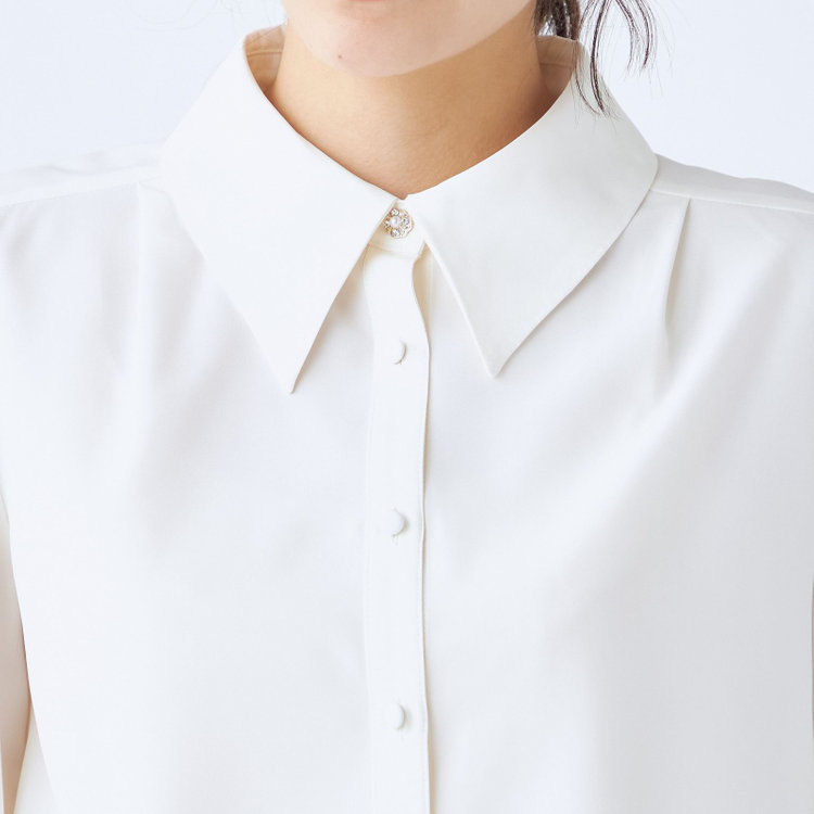 スーツセレクト  【Lady Like BLOUSE】【長袖】袖レース切替えブラウス/クリームホワイト 白