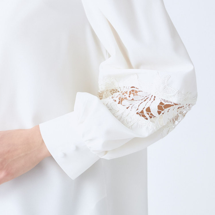 スーツセレクト  【Lady Like BLOUSE】【長袖】袖レース切替えブラウス/クリームホワイト 白