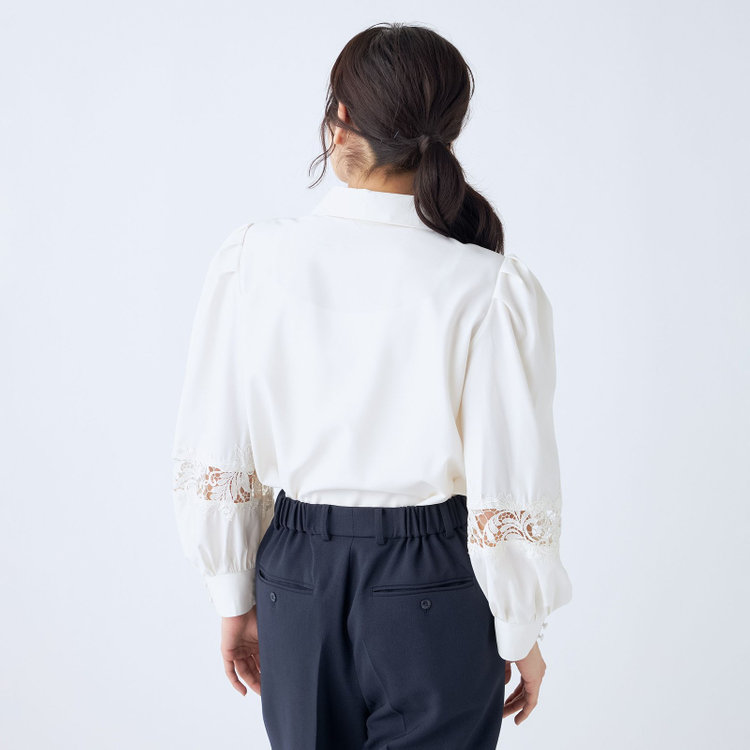 スーツセレクト  【Lady Like BLOUSE】【長袖】袖レース切替えブラウス/クリームホワイト 白