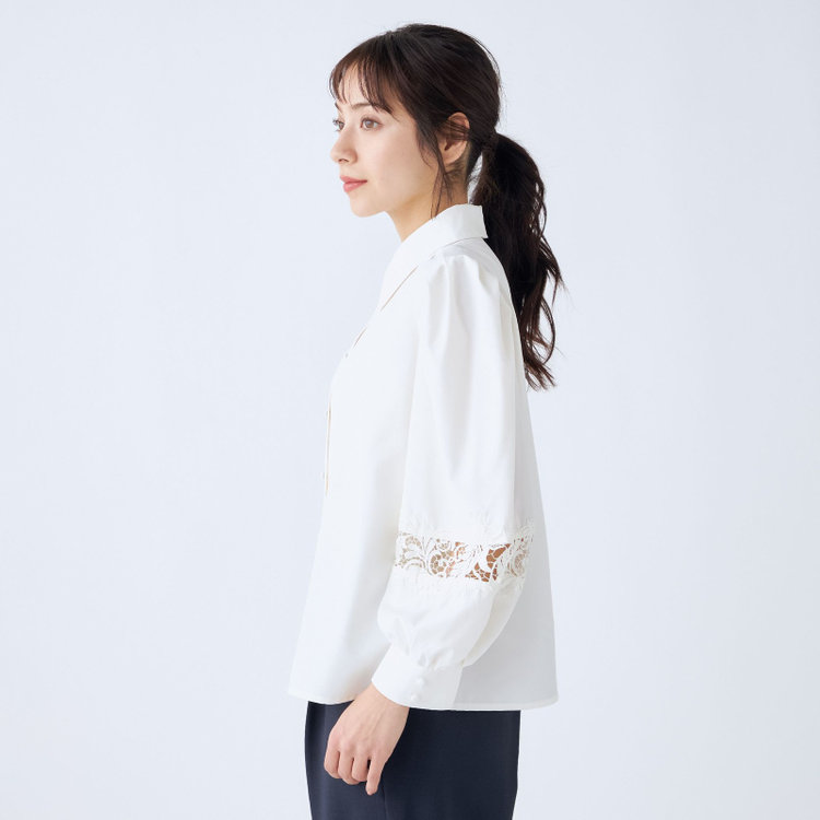 スーツセレクト  【Lady Like BLOUSE】【長袖】袖レース切替えブラウス/クリームホワイト 白