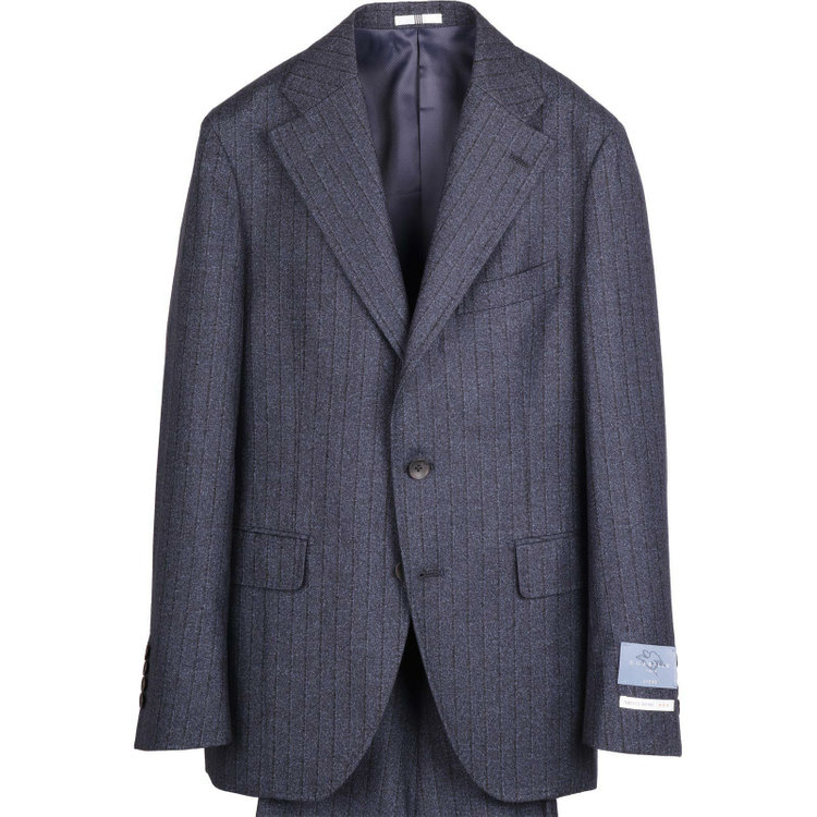 スーツセレクト 【発送在庫あり】【CLASSICO TAPERED】【秋冬】3釦段返りシングルスーツ 2タック/ネイビー×ストライプ/サイドアジャスター/GUABELLO 1815 LIEVE woven in biella italy ネイビー系(紺)