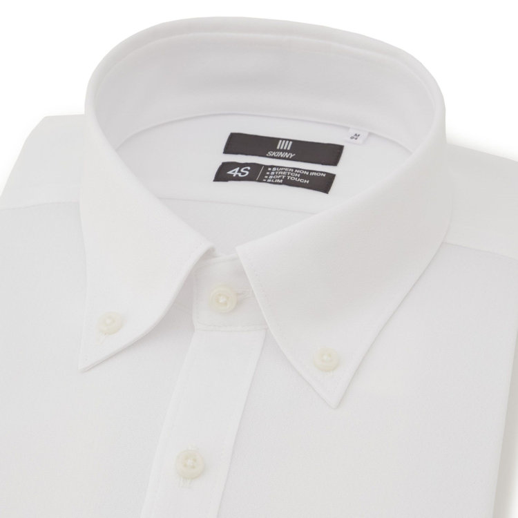 ブラックライン 【SKINNY】【スーパーノンアイロン】ボタンダウンドレスワイシャツ/ホワイト×ドビー/SUPER NON IRON 4S 白
