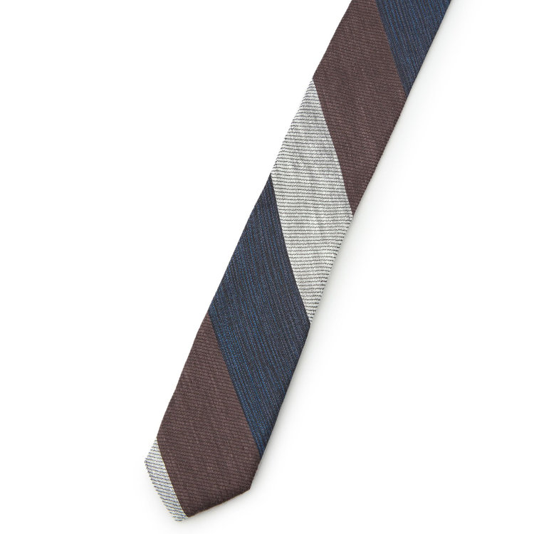 シルバーライン 【発送在庫あり】【SL】リネンシルクストライプネクタイ 8.5cm幅/ブラウン×ネイビー×グレー/ITALIAN FABRICS その他