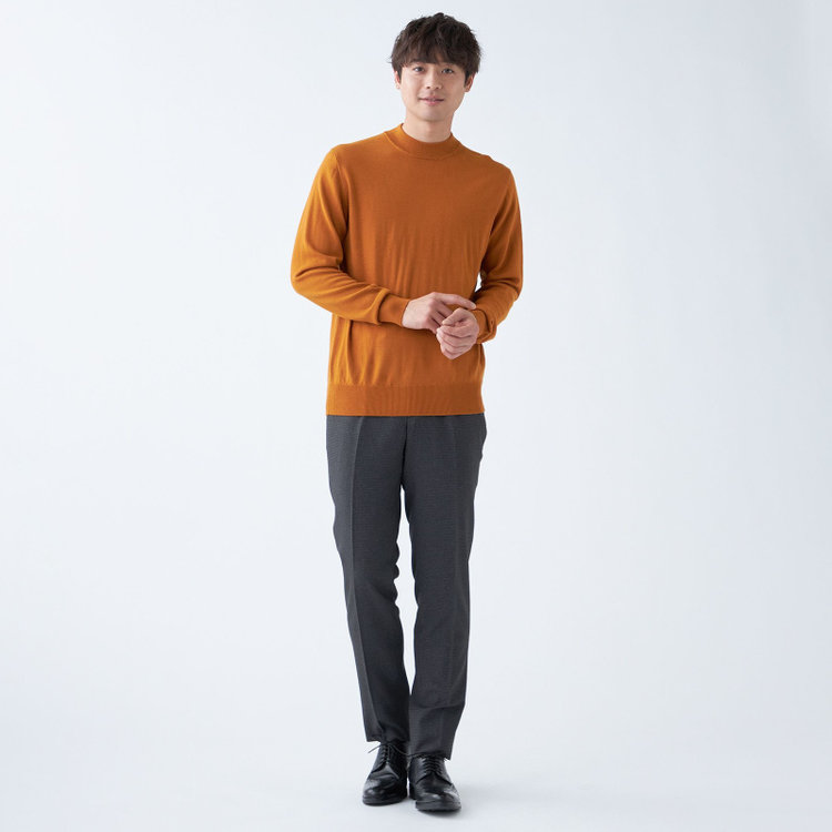 スーツセレクト 【RBC】【秋冬】ウール100%モックネックニットセーター/オレンジ/ZEGNA BARUFFA/マシンウォッシャブル 橙濃色
