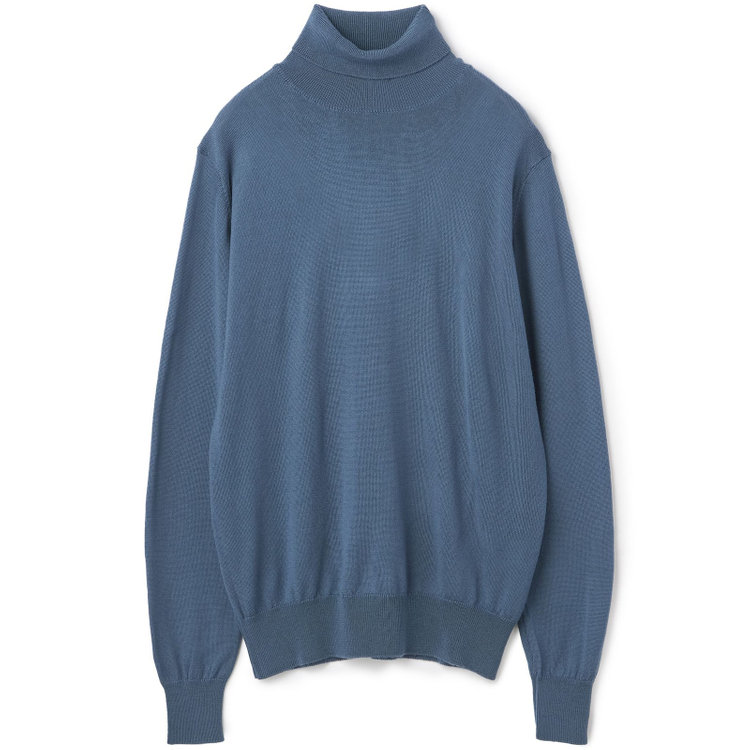 スーツセレクト 【RBC】【秋冬】ウール100％タートルネックニットセーター/ブルー/ZEGNA BARUFFA/マシンウォッシャブル 青中間