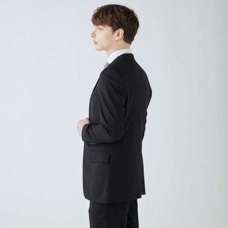 スーツセレクト 【CLASSICO TAPERED】【年間】【フォーマル対応可】2釦シングルスリーピースフォーマルスーツ 1タック/ブラック×ソリッド/※裾上げ必要 黒