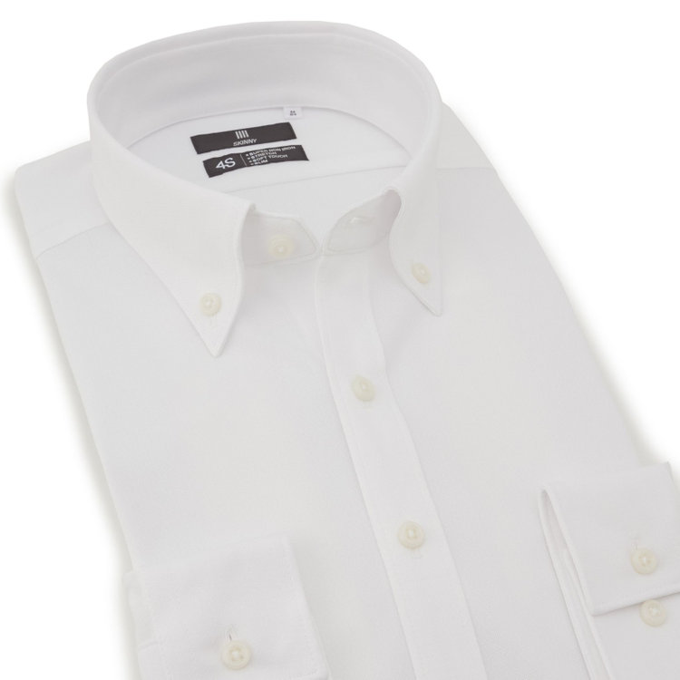 ブラックライン 【SKINNY】【スーパーノンアイロン】ボタンダウンドレスワイシャツ/ホワイト×ドビー/SUPER NON IRON 4S 白
