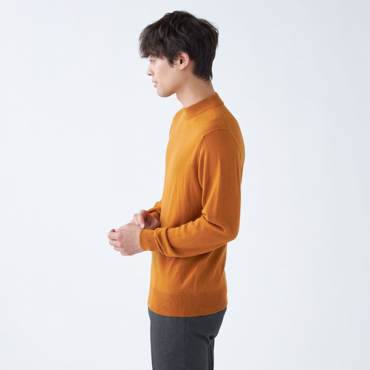 スーツセレクト 【RBC】【秋冬】ウール100%モックネックニットセーター/オレンジ/ZEGNA BARUFFA/マシンウォッシャブル 橙濃色