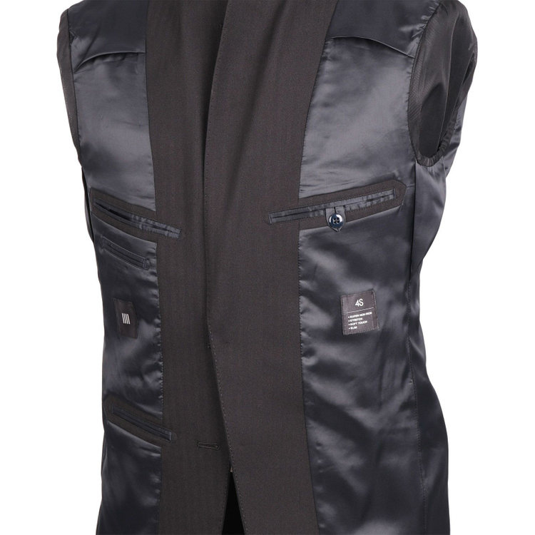 スーツセレクト 【WEB限定/OUTLET】【SLIM TAPERED_2】【年間】2釦シングルスリーピーススーツ 0タック/ブラック×シャドーストライプ/4S/※パンツ裾上げ済仕様 ブラック系(黒)