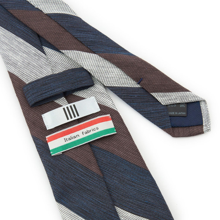 シルバーライン 【発送在庫あり】【SL】リネンシルクストライプネクタイ 8.5cm幅/ブラウン×ネイビー×グレー/ITALIAN FABRICS その他