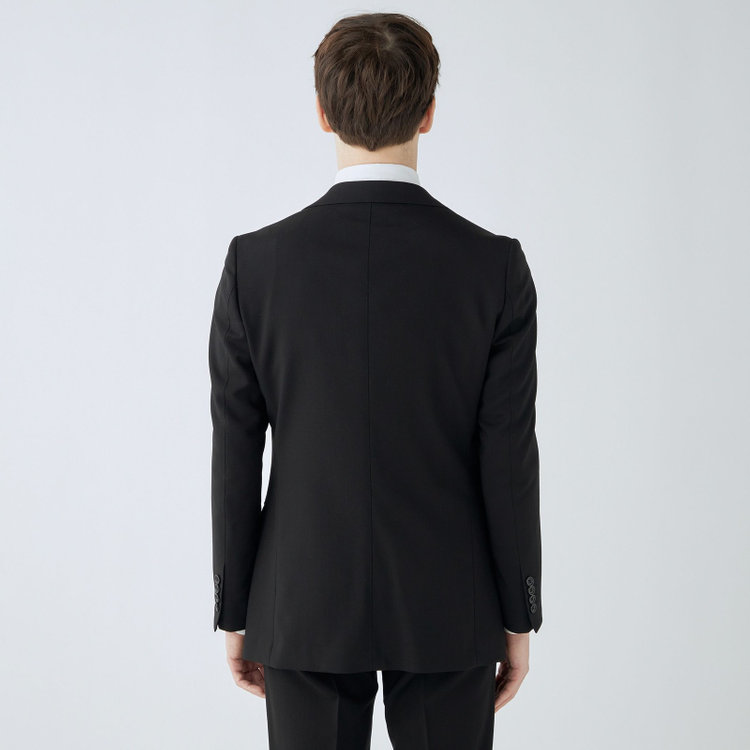 スーツセレクト 【CLASSICO TAPERED】【年間】【フォーマル対応可】2釦シングルスリーピースフォーマルスーツ 1タック/ブラック×ソリッド/※裾上げ必要 黒