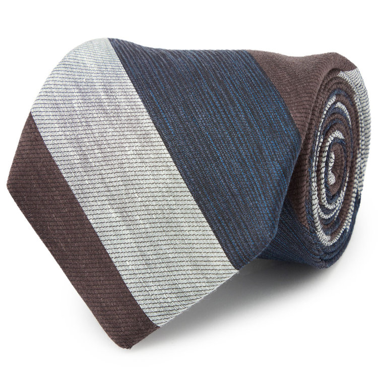 シルバーライン 【発送在庫あり】【SL】リネンシルクストライプネクタイ 8.5cm幅/ブラウン×ネイビー×グレー/ITALIAN FABRICS その他
