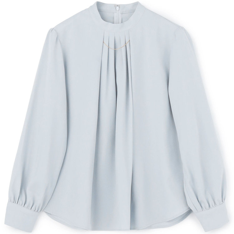 シルバーライン 【SL/長袖】アクセ付きブラウス/ブルー 青淡色