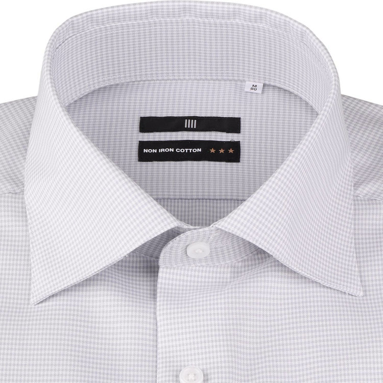 ブラックライン 【BLACK LINE】【形態安定】【ノンアイロン】ワイドカラードレスワイシャツ/グレー＆ホワイト×チェック/NON IRON COTTON グレー系(灰)