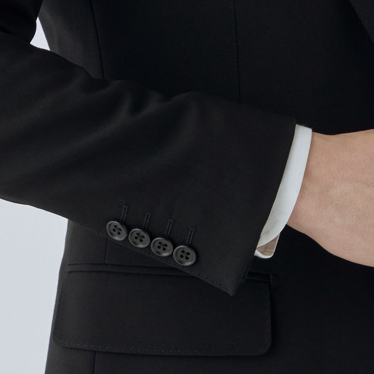 スーツセレクト 【CLASSICO TAPERED】【年間】【フォーマル対応可】2釦シングルスリーピースフォーマルスーツ 1タック/ブラック×ソリッド/※裾上げ必要 黒