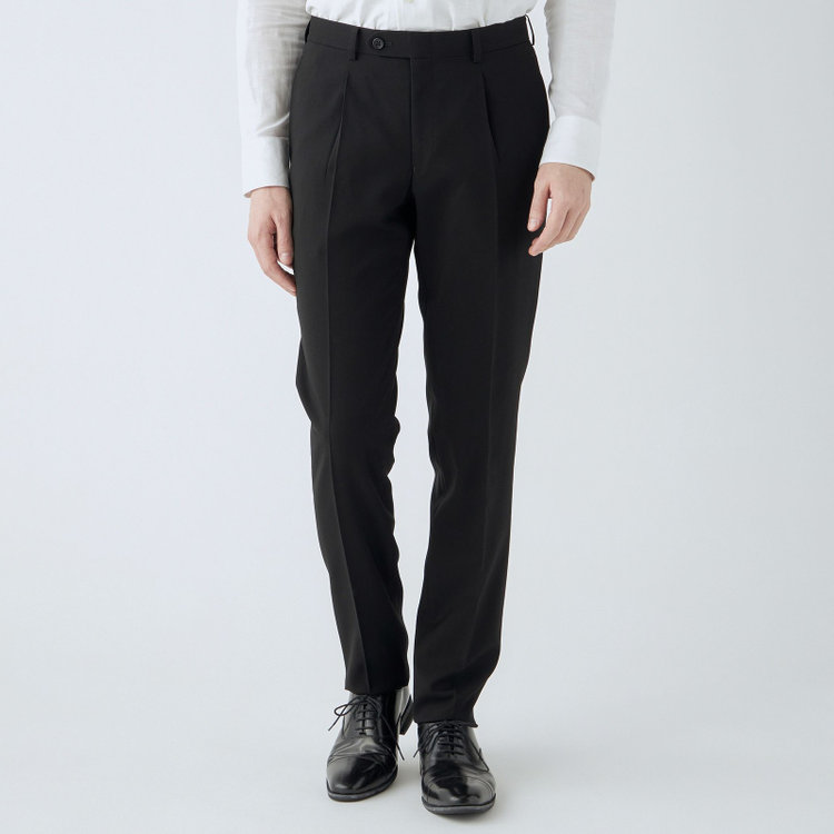 スーツセレクト 【CLASSICO TAPERED】【年間】【フォーマル対応可】2釦シングルスリーピースフォーマルスーツ 1タック/ブラック×ソリッド/※裾上げ必要 黒