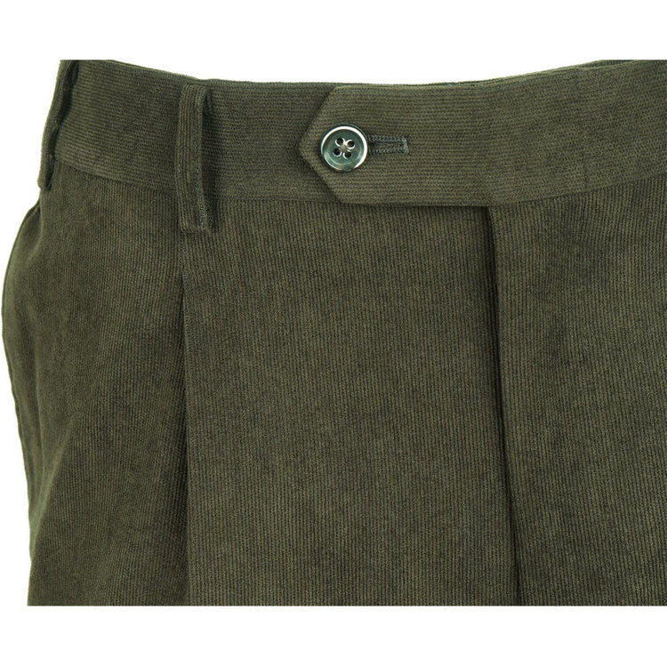 スーツセレクト 【発送在庫あり】【CLASSICO TAPERED】【秋冬】1タックテーパードパンツ/カーキ×コーデュロイ/シャーリング仕様/4S SUSTAINABLE グリーン系(緑)